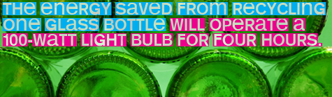 The energy saved from recycling one glass bottle will operate a 100-watt light bulb for four hours. from the U.S. Environmental Protection Agency